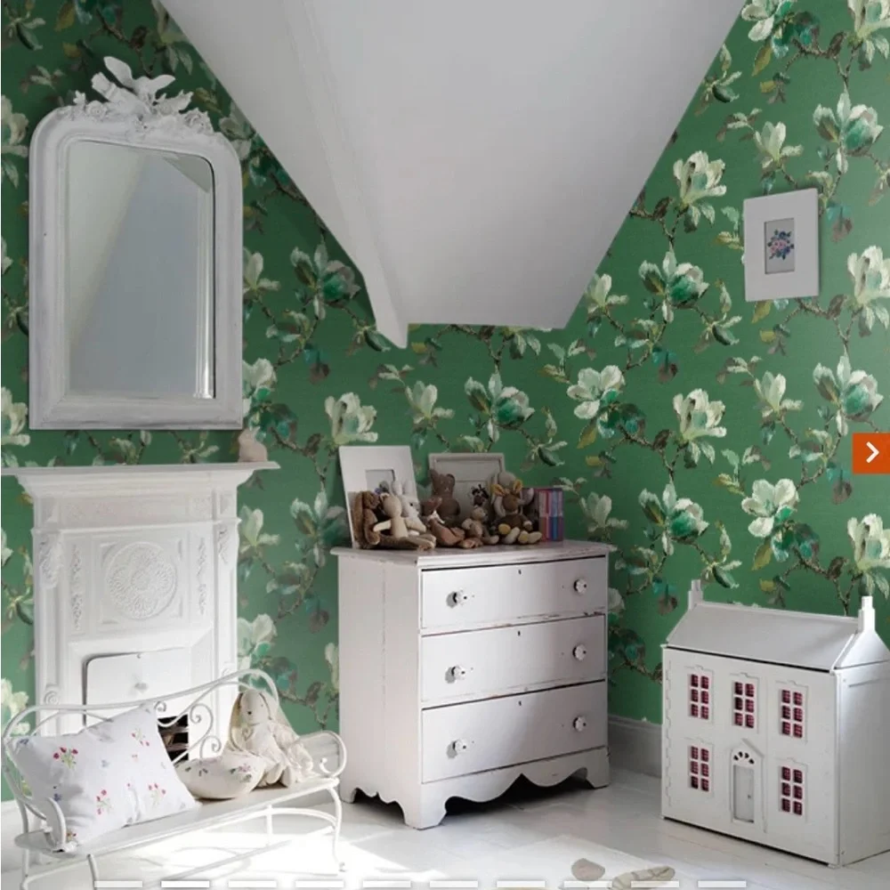 New Anthropologie Carl Robinson Sherbourn Green Magnolia Floral Vinyl Wallpaper